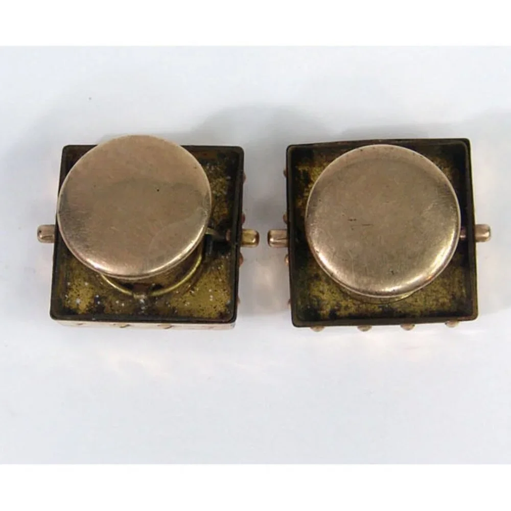Vtg HA & Co Tiger's Cat Eye Swivel Snap Cufflinks Gold Plated Edwardian 1910s